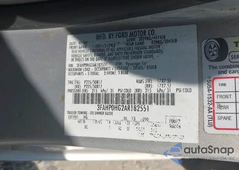 2010 Ford Fusion Se from USA, damaged, VIN 3FAHP0HG2AR182551